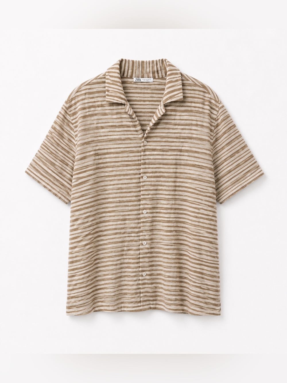 Zara Men's Tan and White Striped Shirt
